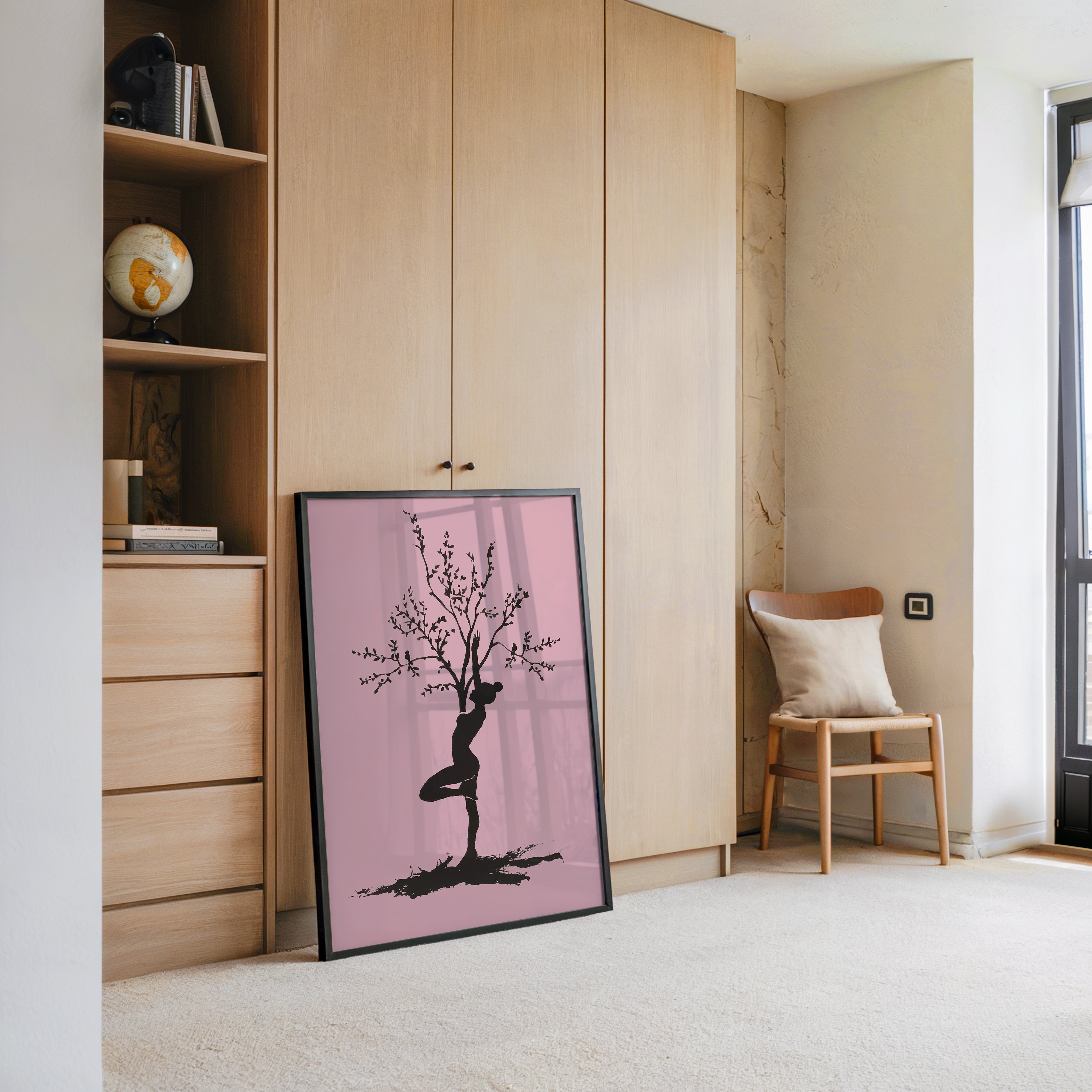 Yoga Baum Silhouette Rosa