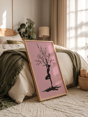 Yoga Baum Silhouette Rosa