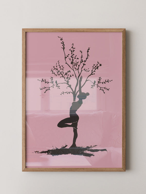 Yoga Baum Silhouette Rosa