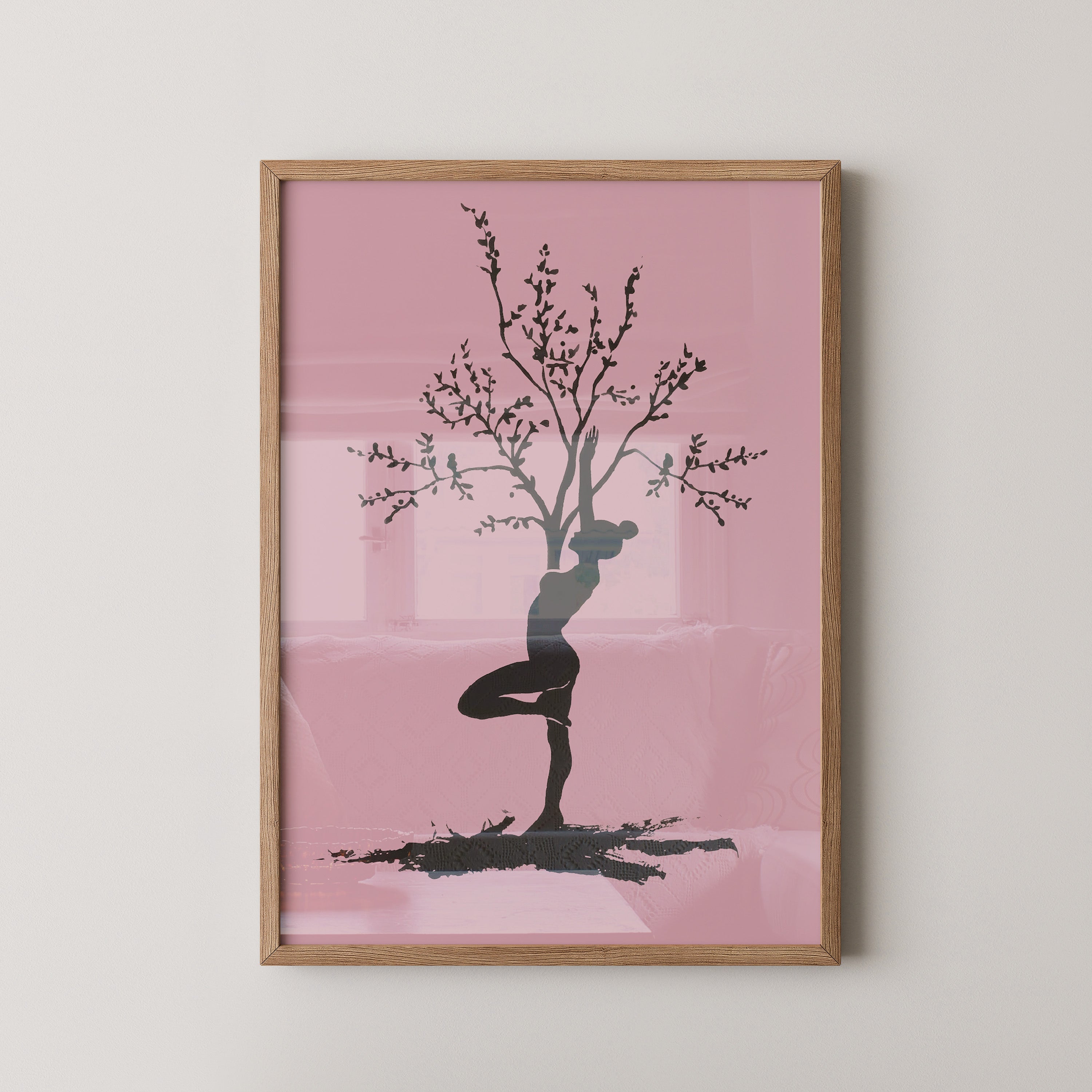 Yoga Baum Silhouette Rosa