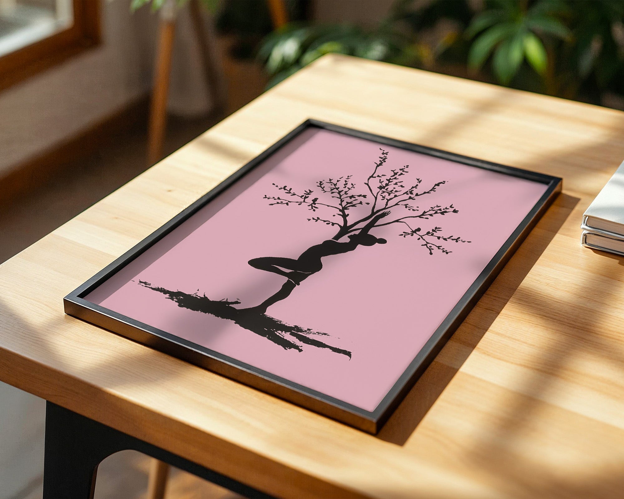 Yoga Baum Silhouette Rosa