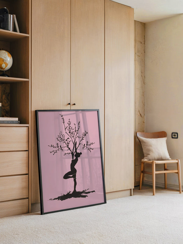 Yoga Baum Silhouette Rosa
