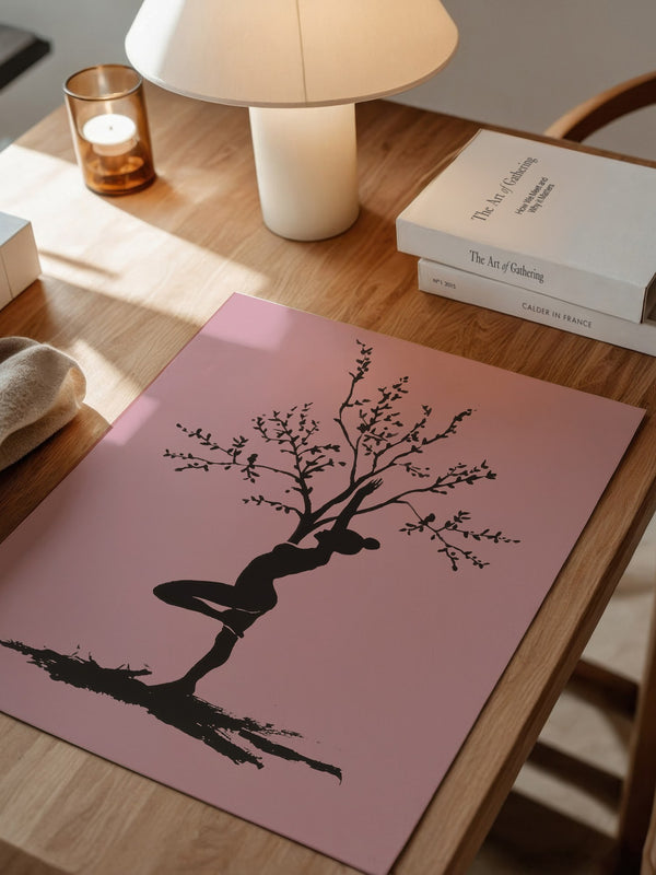 Yoga Baum Silhouette Rosa