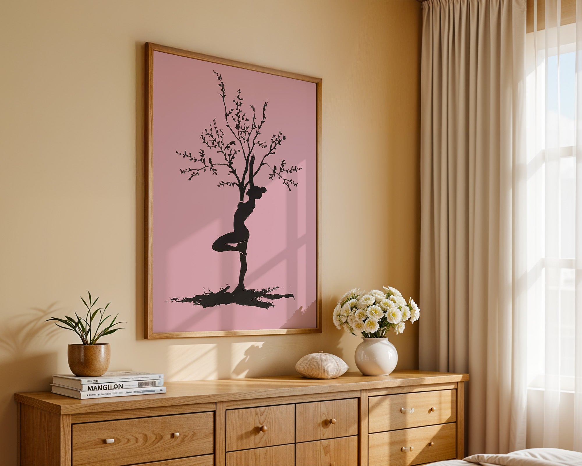 Yoga Baum Silhouette Rosa