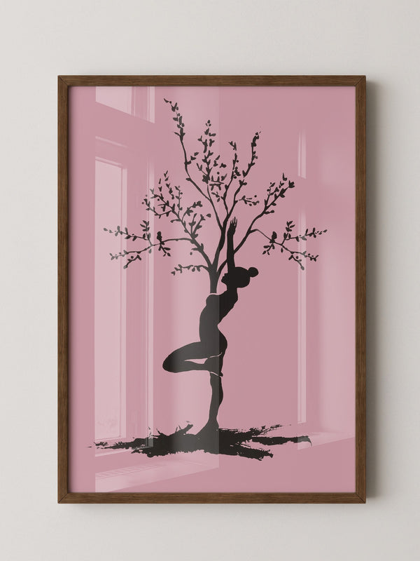Yoga Baum Silhouette Rosa