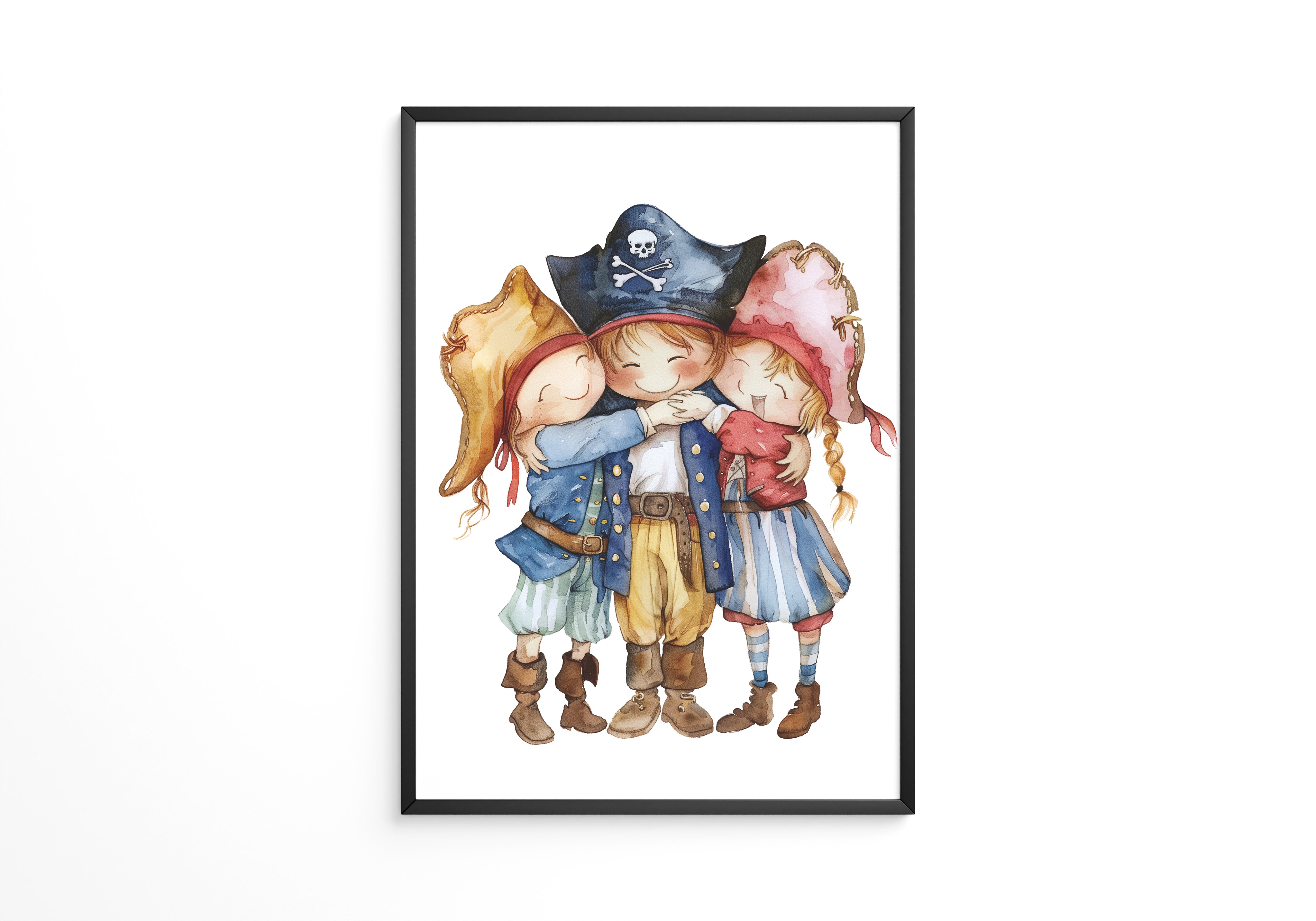 Piratenkinder Umarmung Aquarell