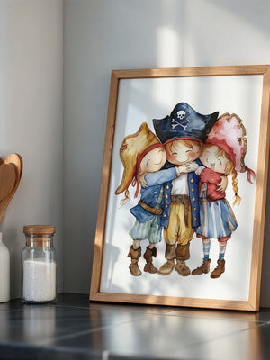 Piratenkinder Umarmung Aquarell