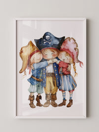 Piratenkinder Umarmung Aquarell