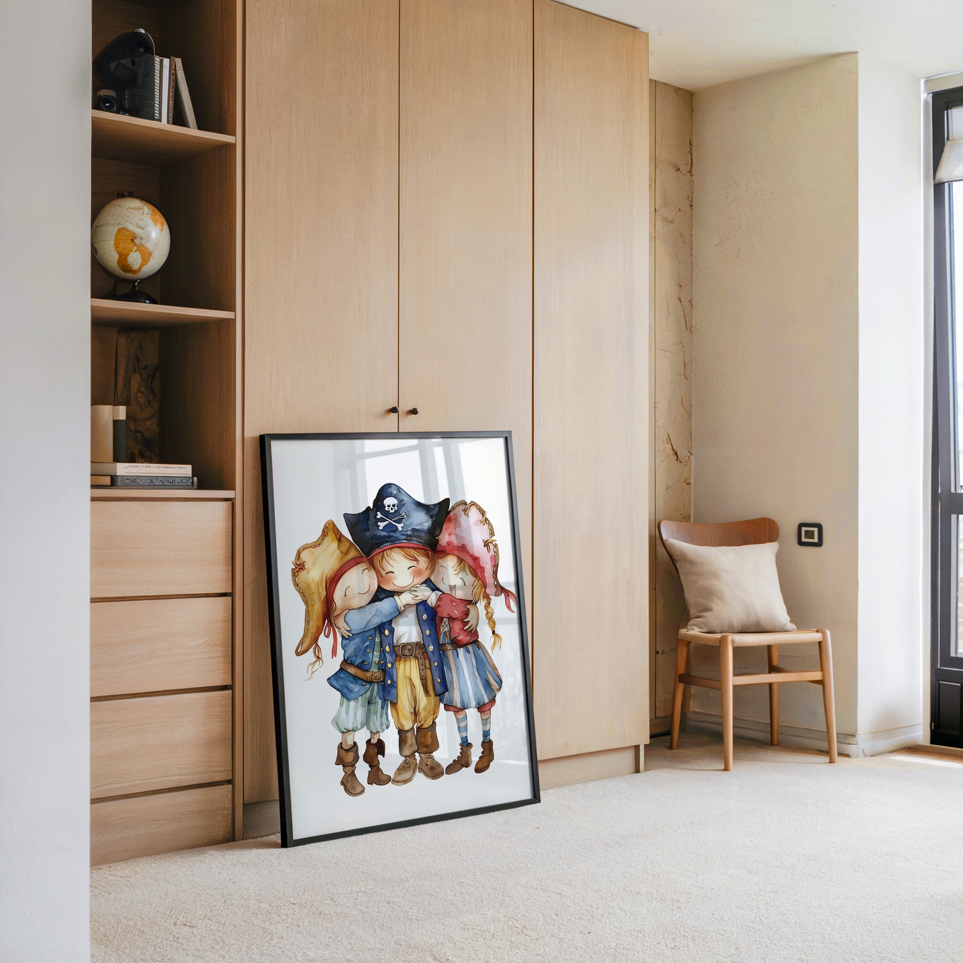 Piratenkinder Umarmung Aquarell