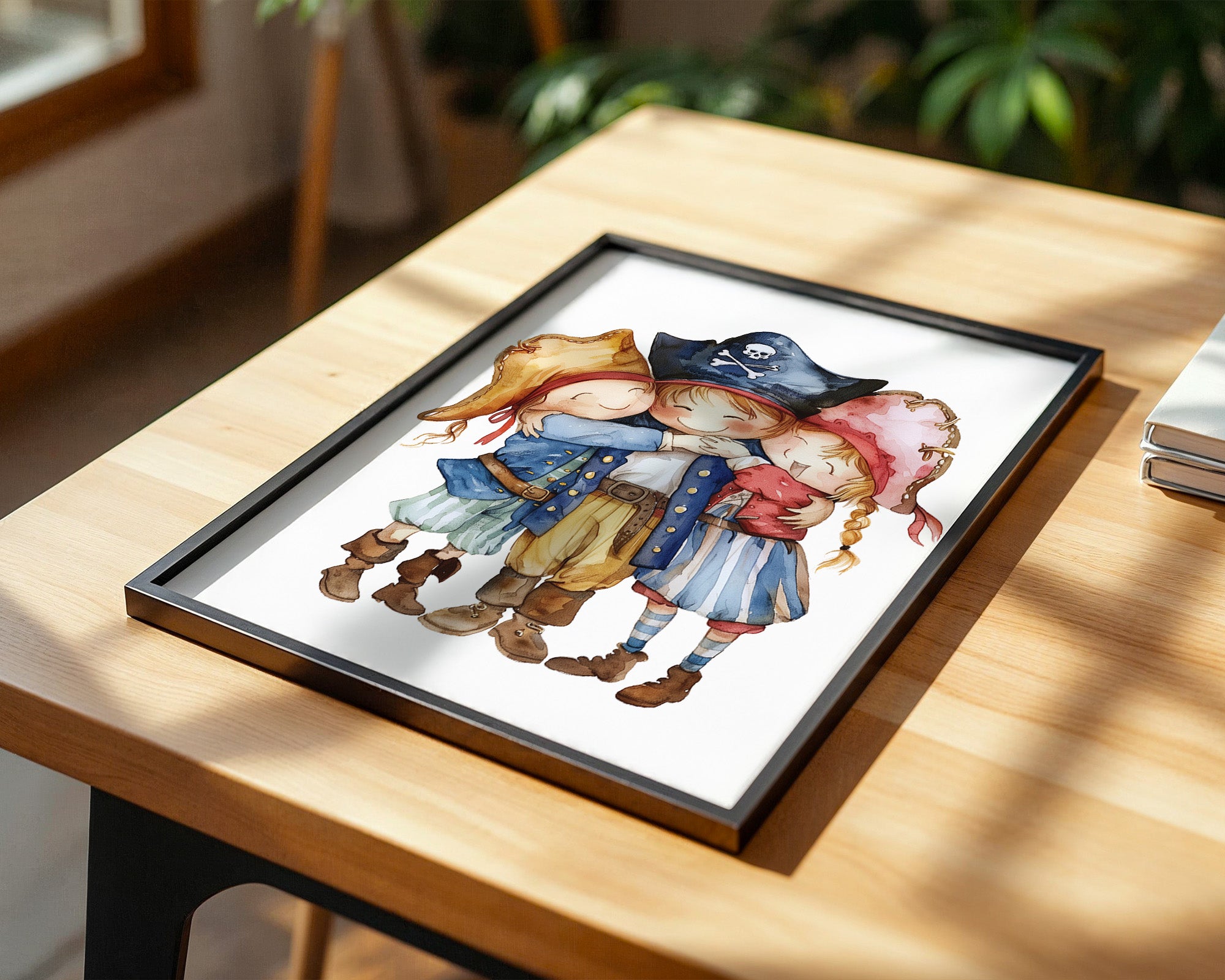 Piratenkinder Umarmung Aquarell