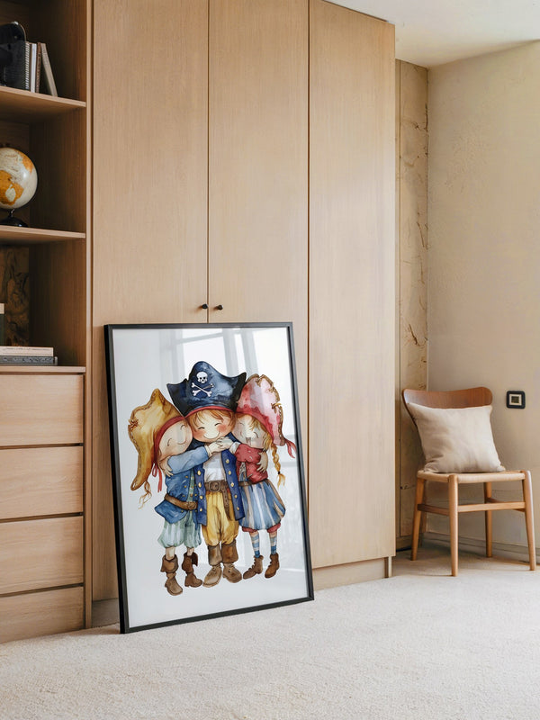 Piratenkinder Umarmung Aquarell