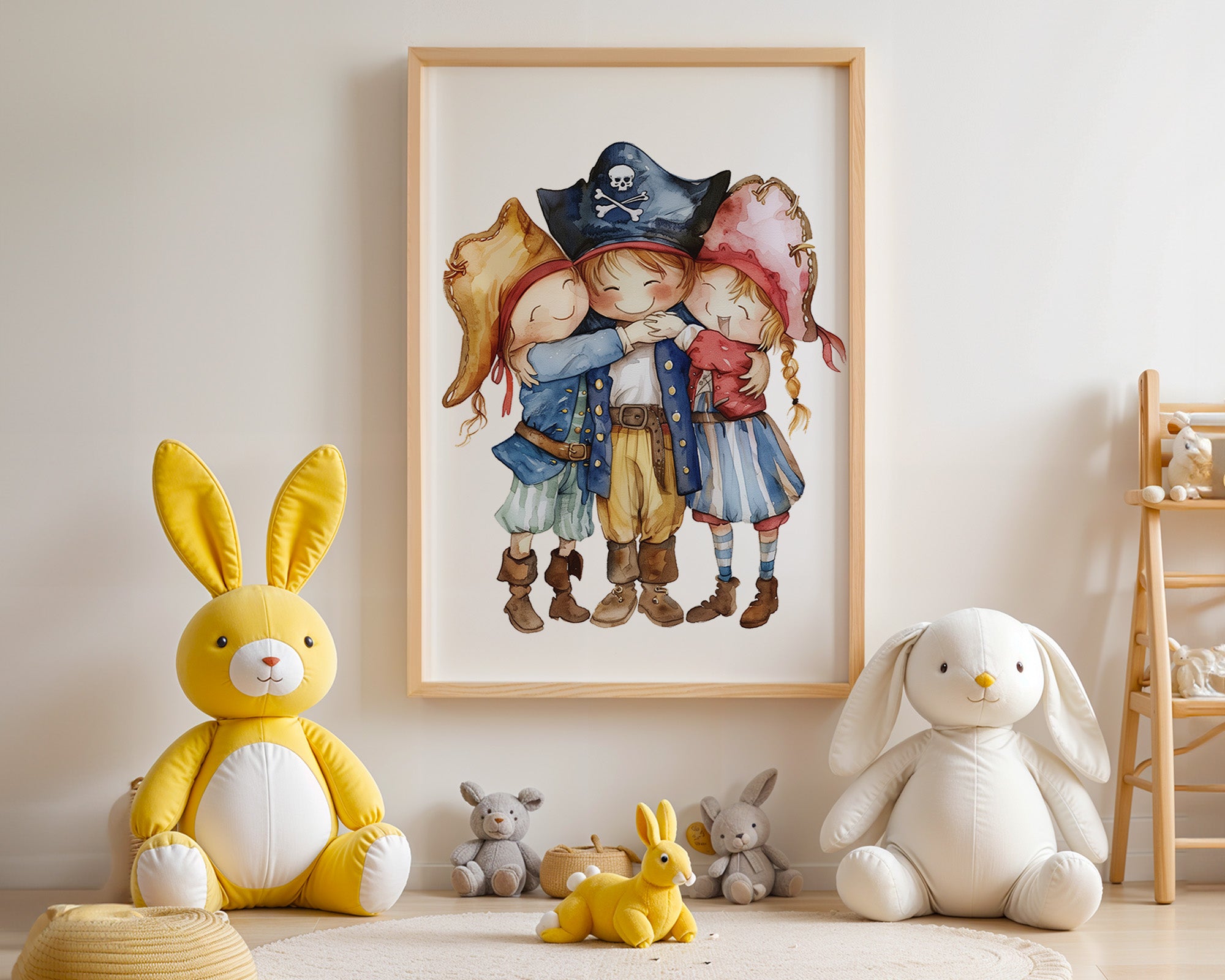 Piratenkinder Umarmung Aquarell