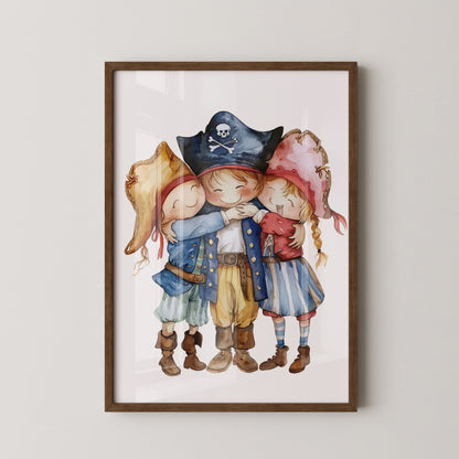 Piratenkinder Umarmung Aquarell