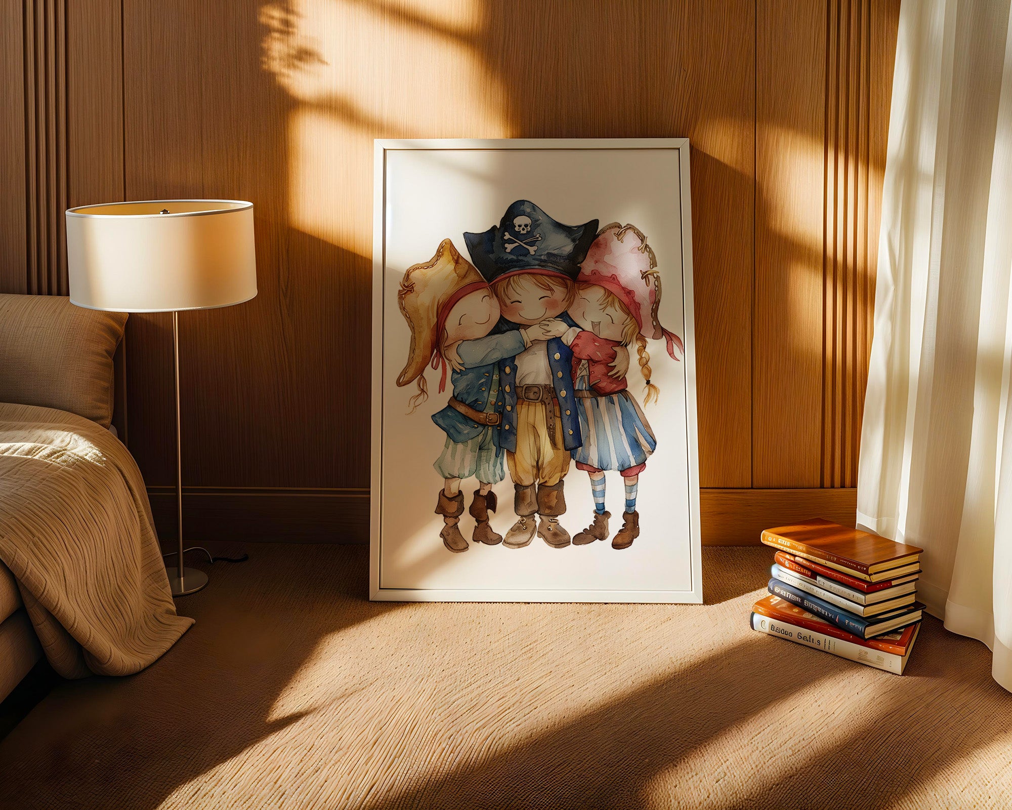 Piratenkinder Umarmung Aquarell