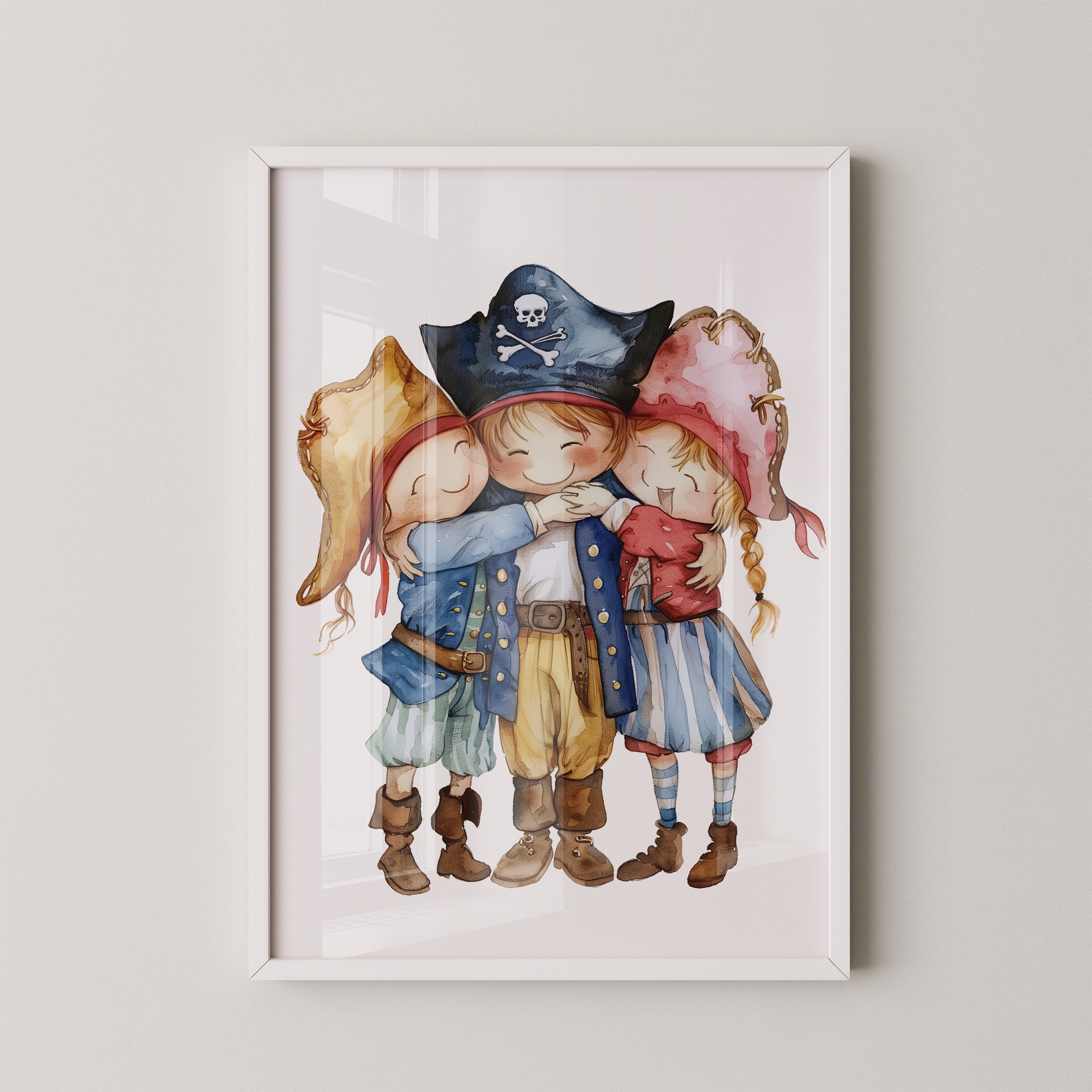 Piratenkinder Umarmung Aquarell