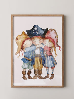 Piratenkinder Umarmung Aquarell