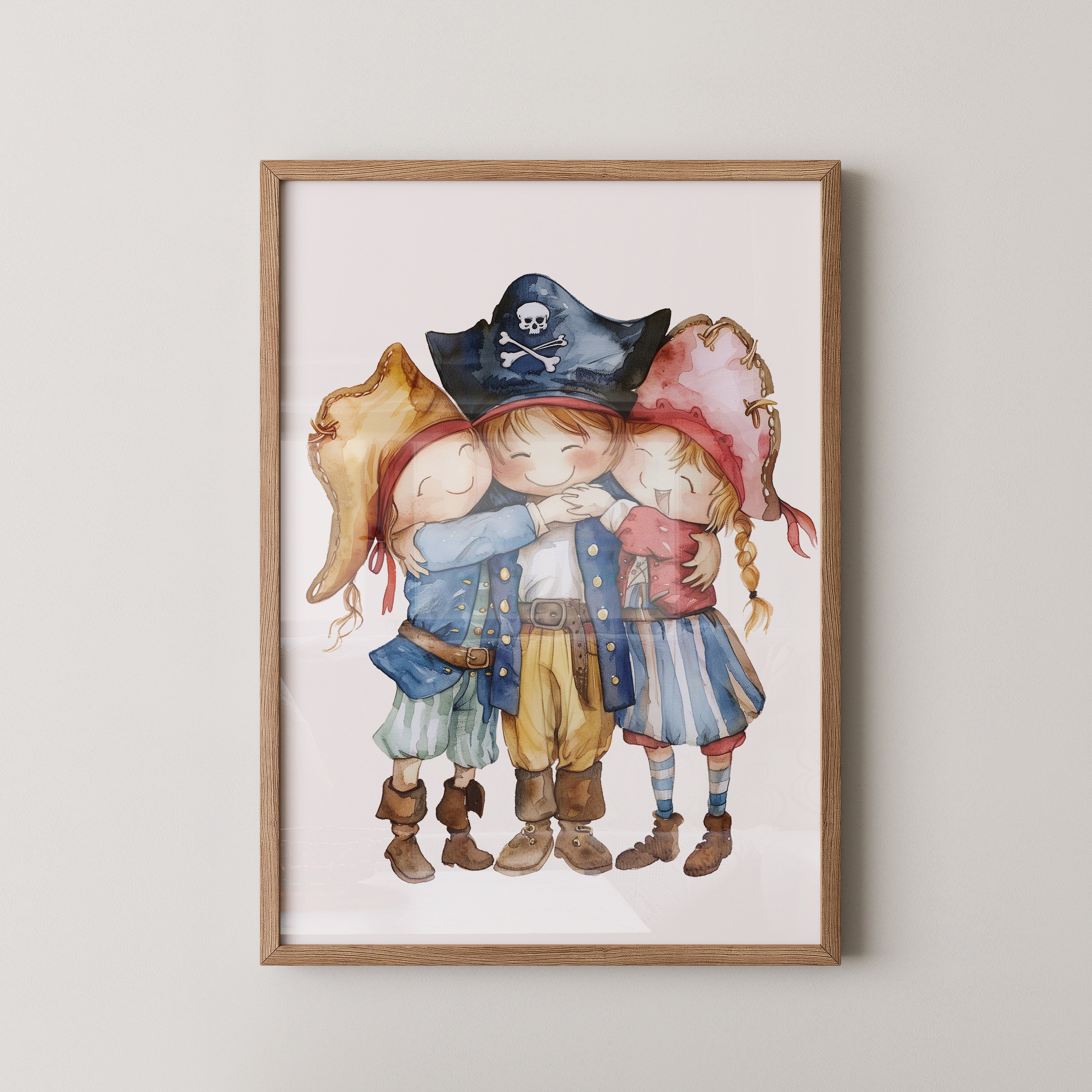 Piratenkinder Umarmung Aquarell