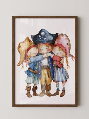 Piratenkinder Umarmung Aquarell