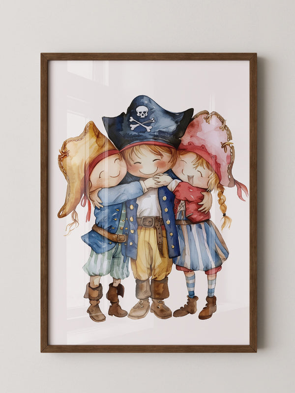 Piratenkinder Umarmung Aquarell