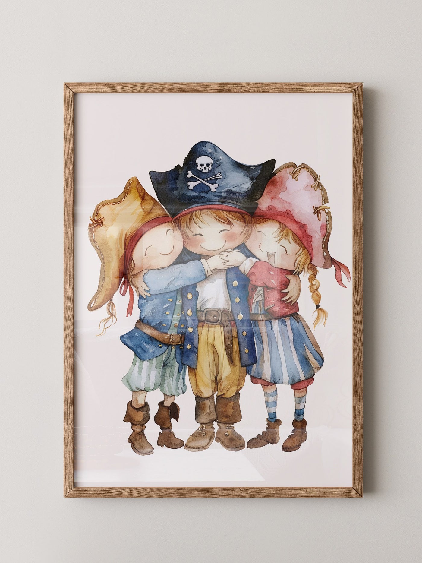 Piratenkinder Umarmung Aquarell