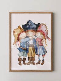 Piratenkinder Umarmung Aquarell