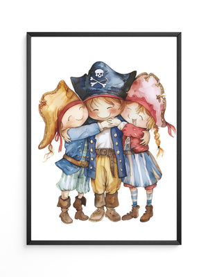 Piratenkinder Umarmung Aquarell