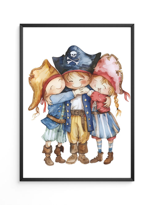 Piratenkinder Umarmung Aquarell