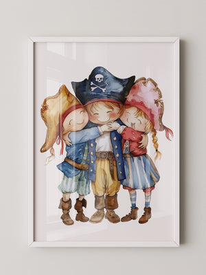 Piratenkinder Umarmung Aquarell