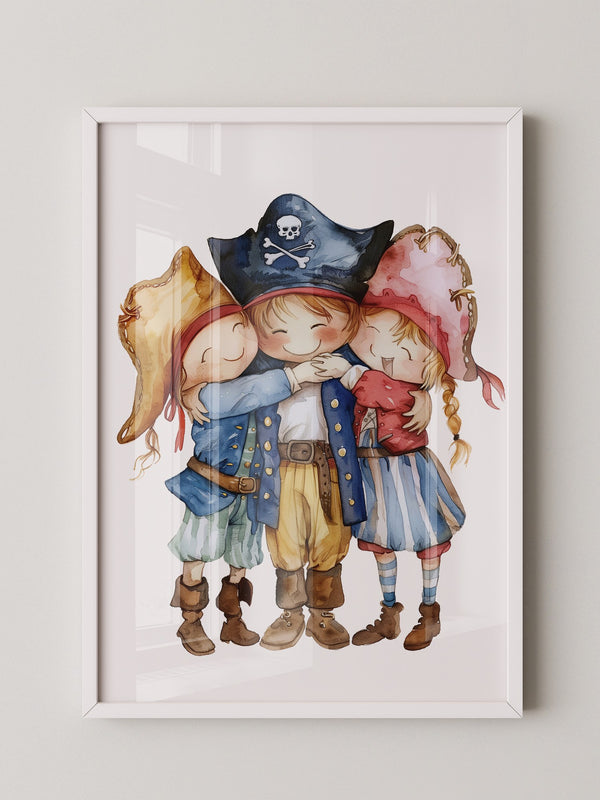 Piratenkinder Umarmung Aquarell