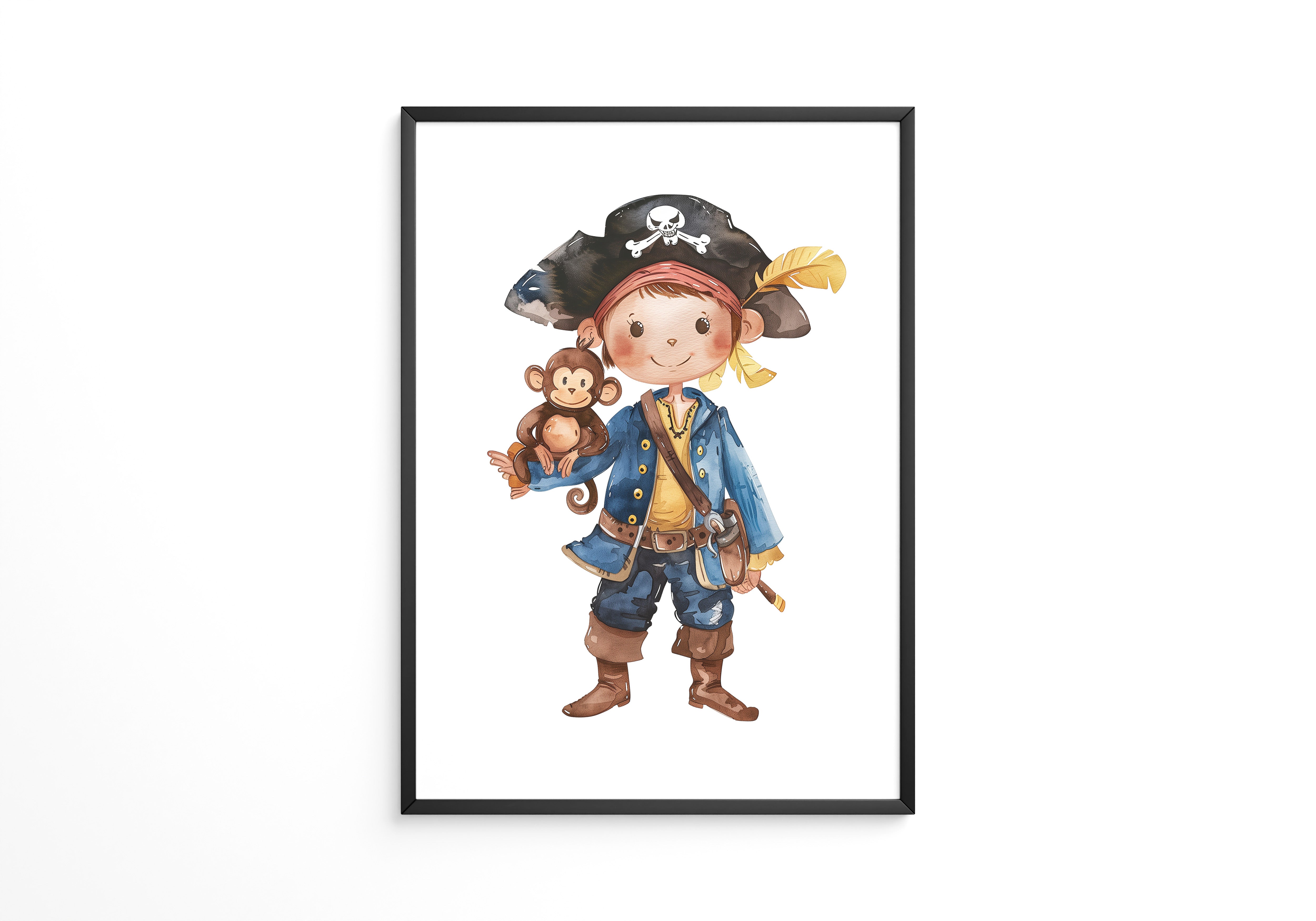 Pirat Kind Affe Aquarell