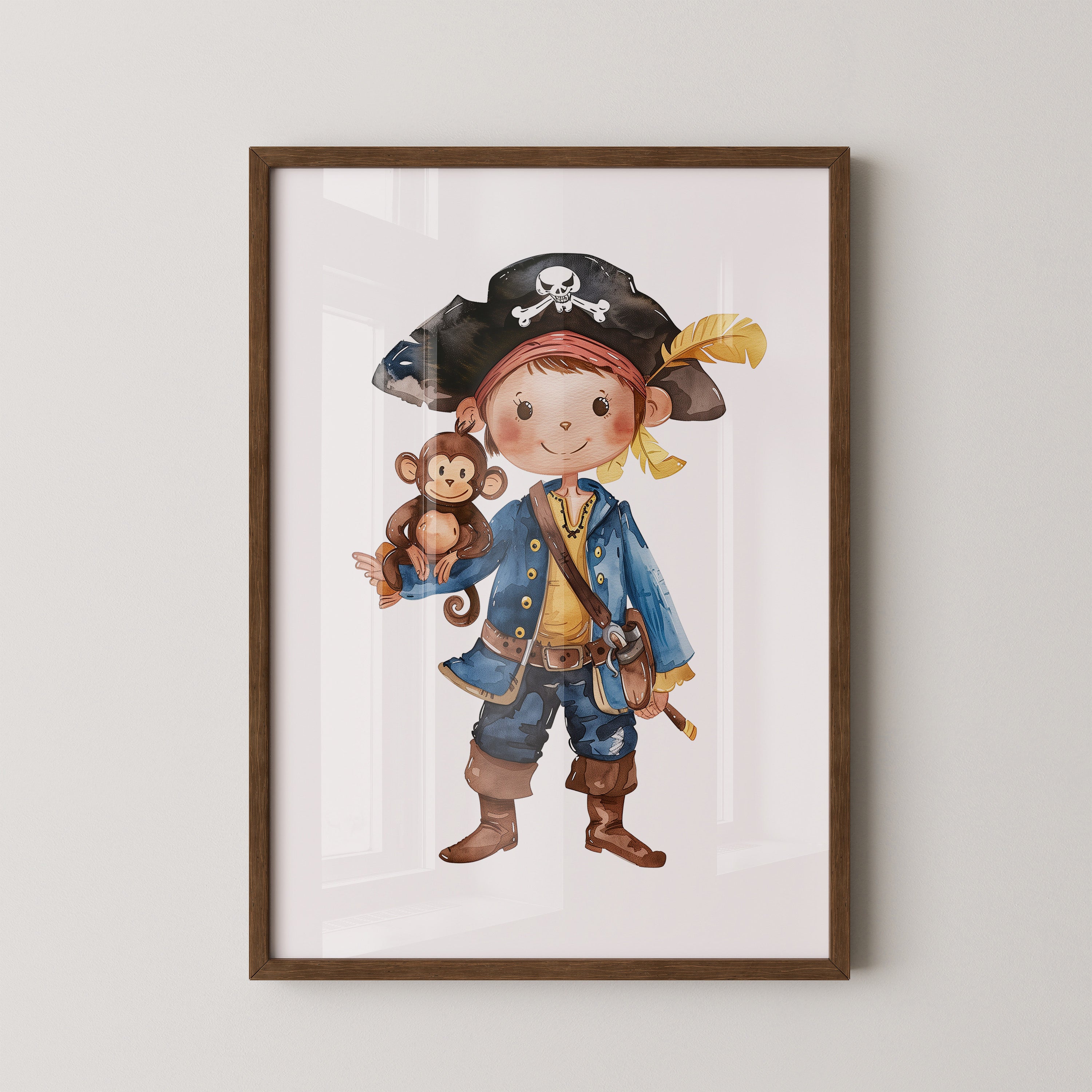 Pirat Kind Affe Aquarell