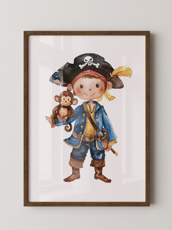Pirat Kind Affe Aquarell