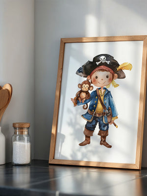 Pirat Kind Affe Aquarell