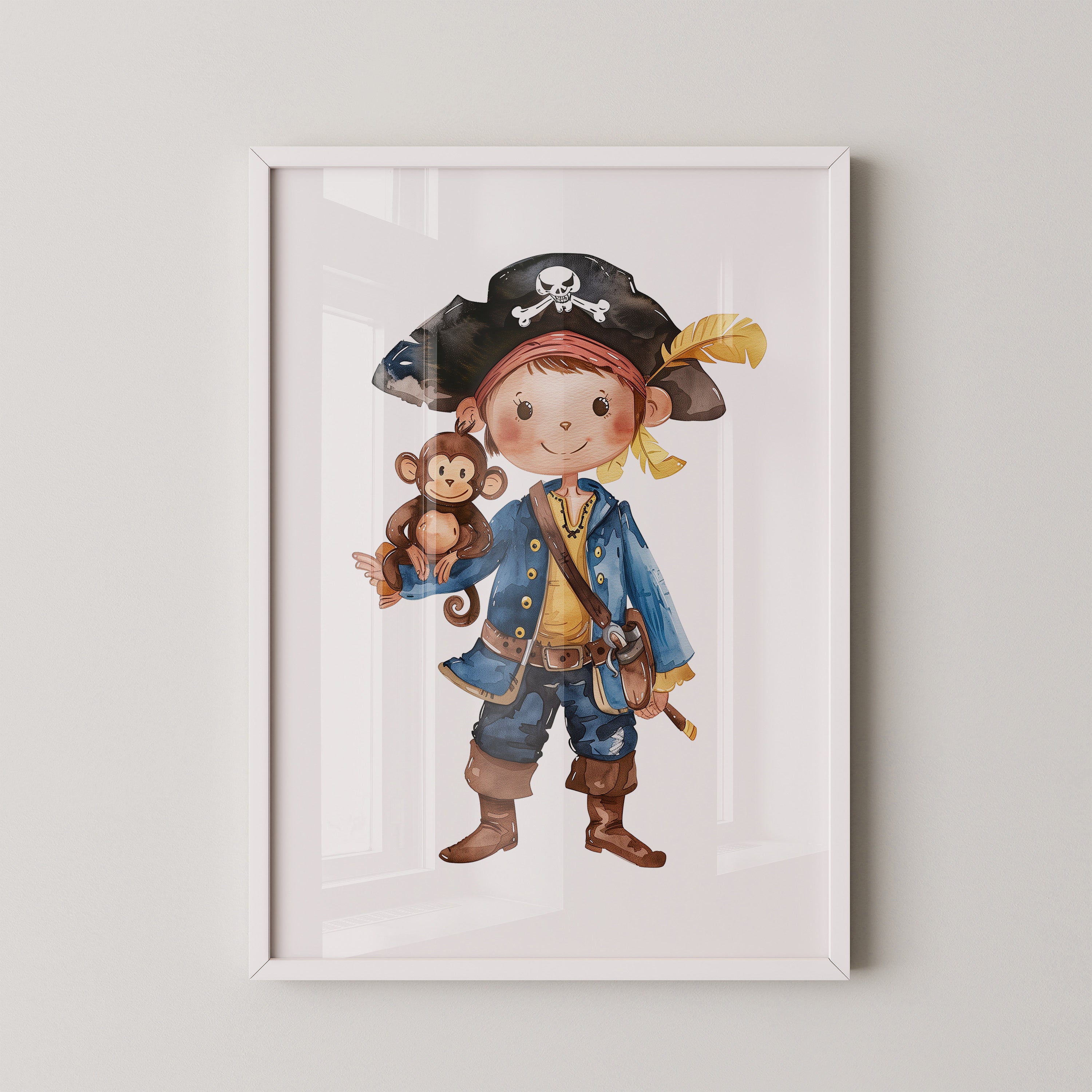 Pirat Kind Affe Aquarell