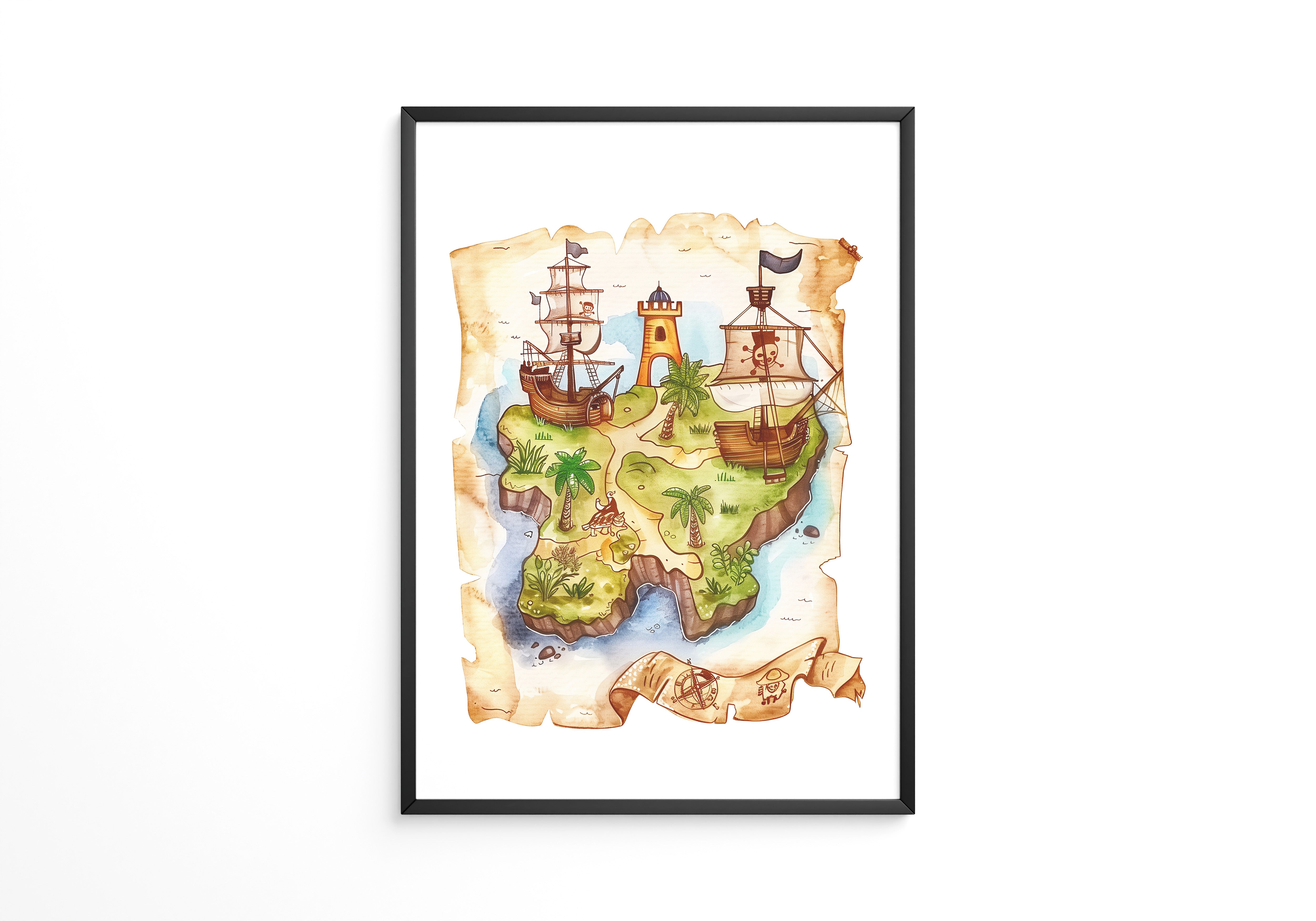 Pirateninsel Karte Aquarell