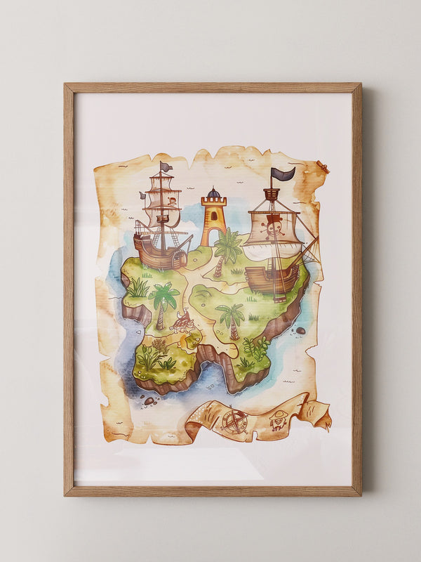 Pirateninsel Karte Aquarell