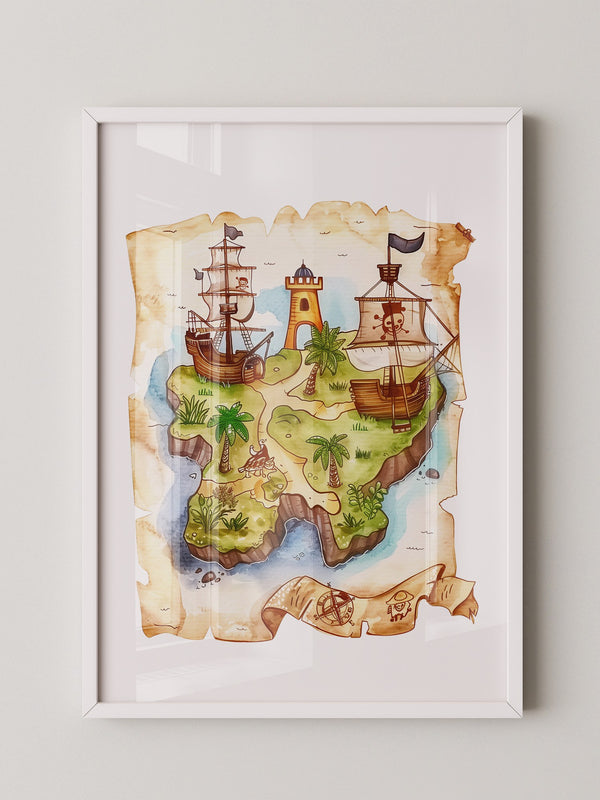Pirateninsel Karte Aquarell