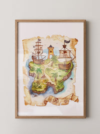 Pirateninsel Karte Aquarell