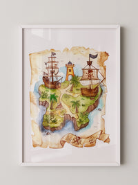 Pirateninsel Karte Aquarell