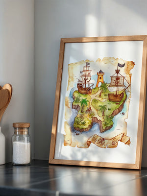 Pirateninsel Karte Aquarell