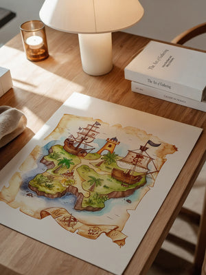 Pirateninsel Karte Aquarell