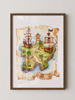 Pirateninsel Karte Aquarell