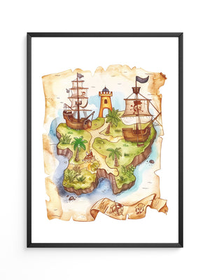 Pirateninsel Karte Aquarell