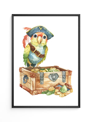 Pirat Papagei Schatztruhe Aquarell