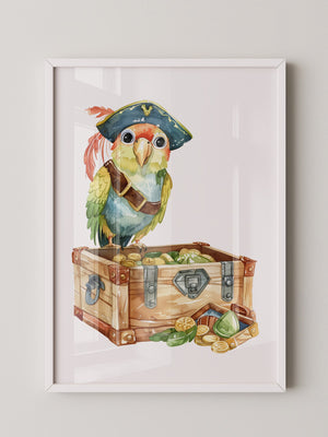 Pirat Papagei Schatztruhe Aquarell