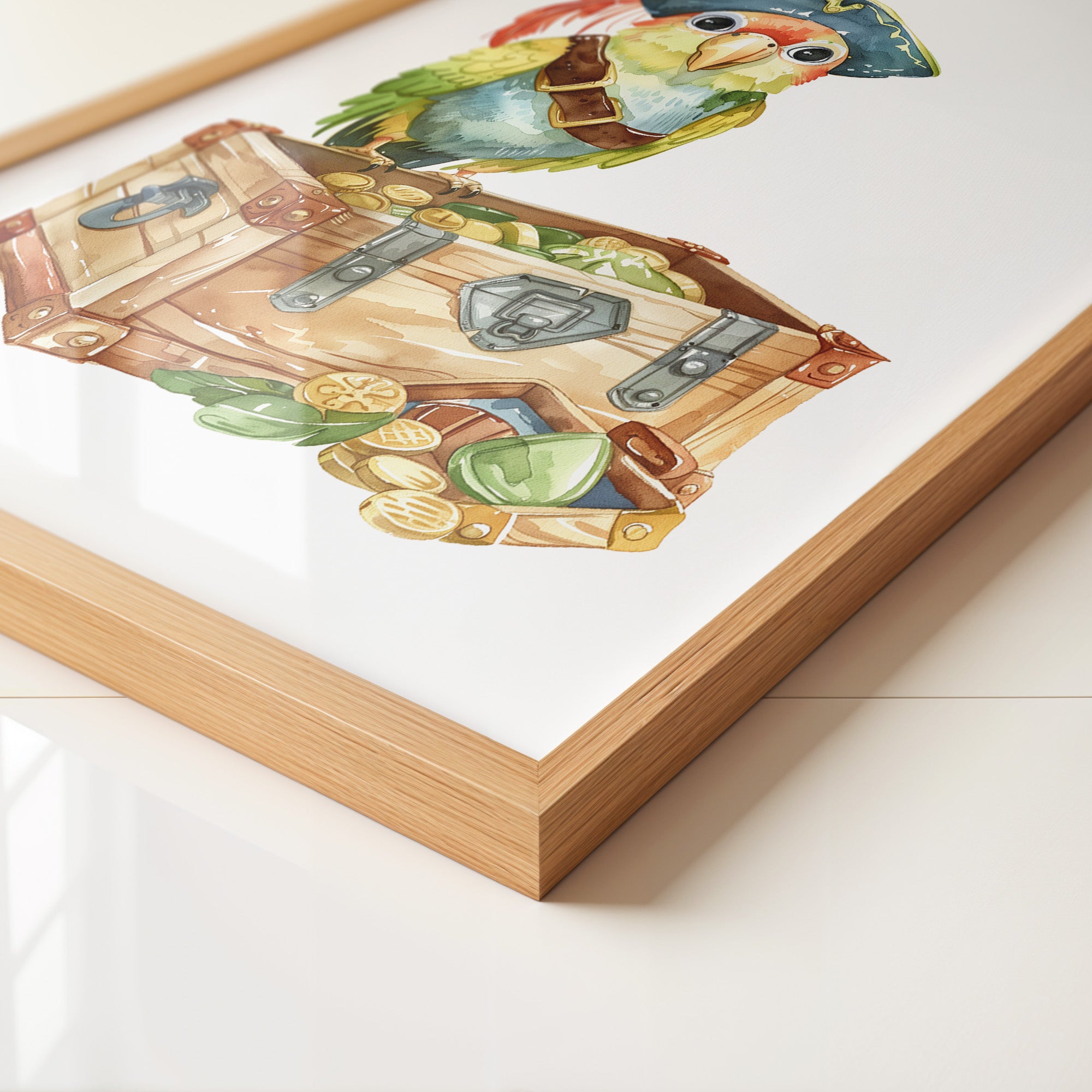 Pirat Papagei Schatztruhe Aquarell