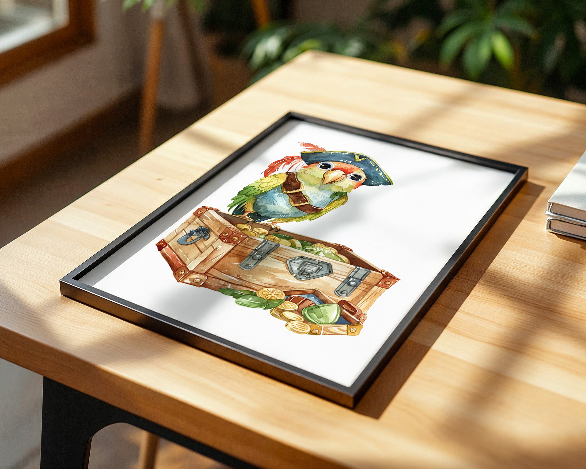 Pirat Papagei Schatztruhe Aquarell