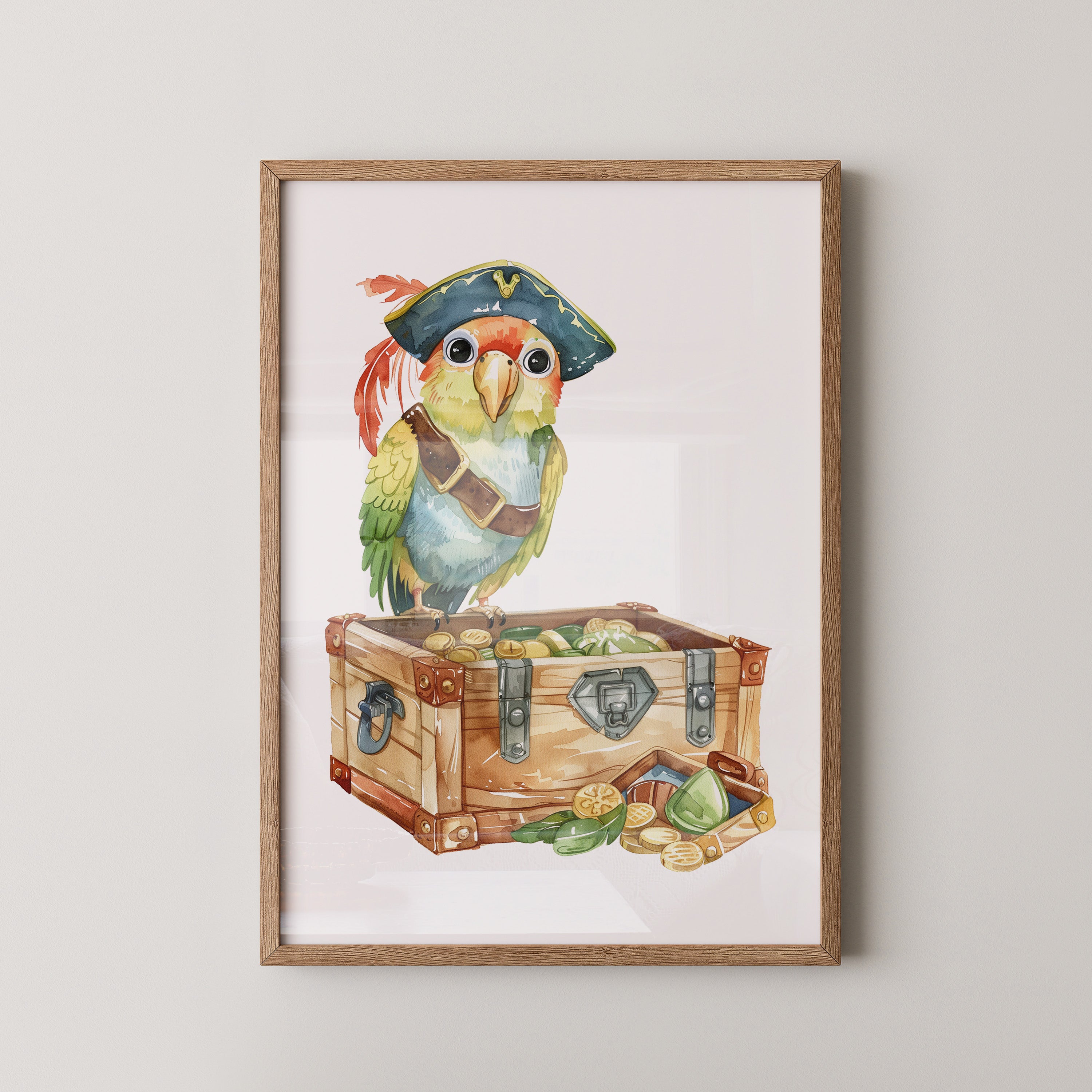 Pirat Papagei Schatztruhe Aquarell