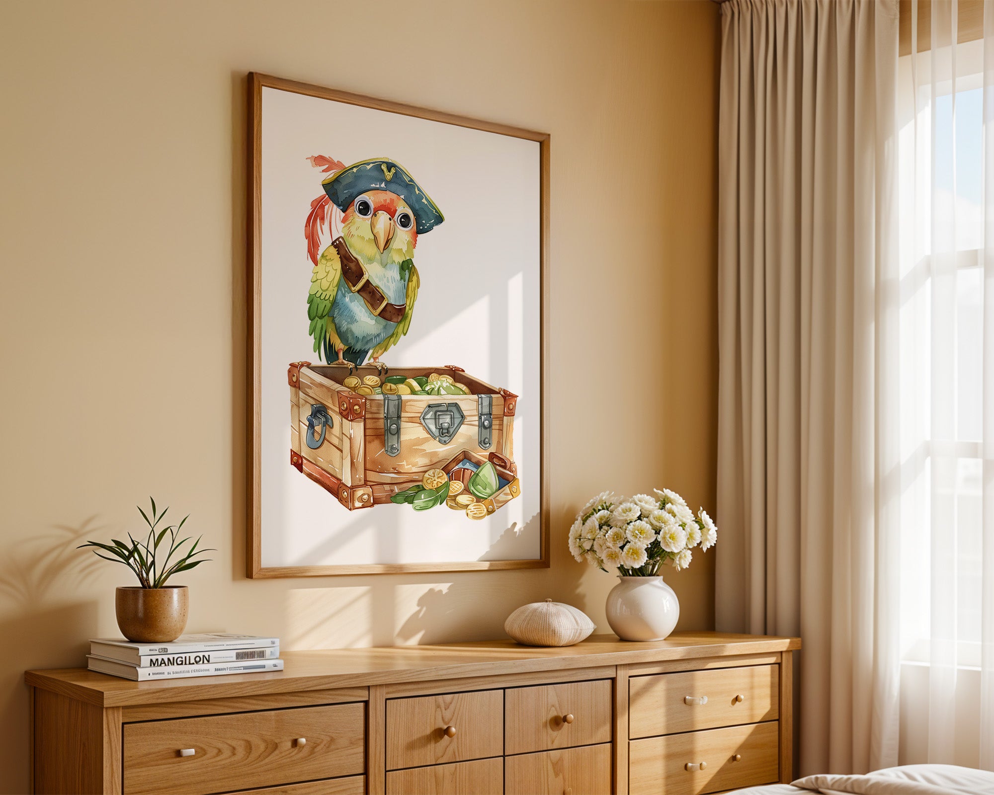 Pirat Papagei Schatztruhe Aquarell