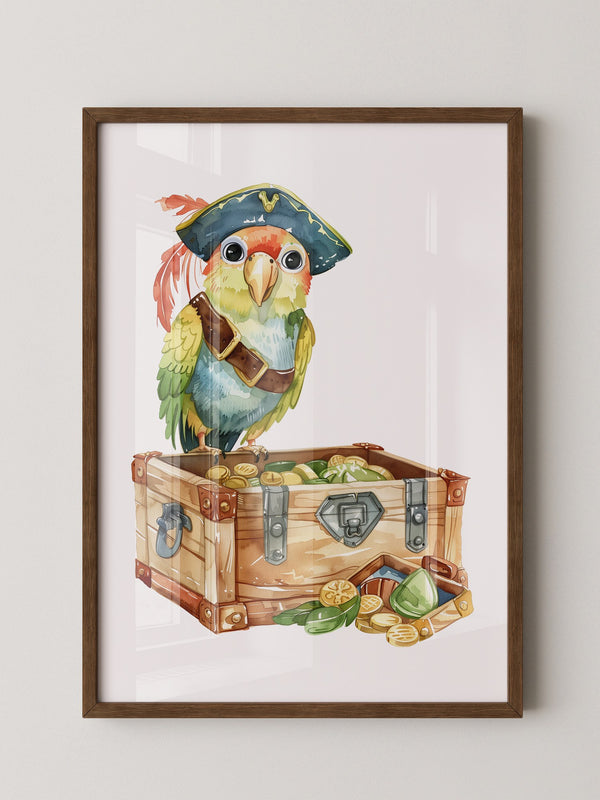 Pirat Papagei Schatztruhe Aquarell